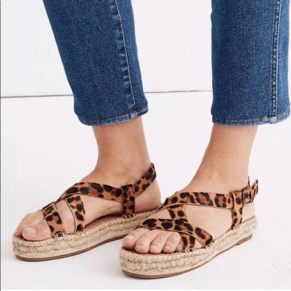 Madewell The Malia Espadrille Sandal Leopard Print Calf Hair Size 8 - Picture 1 of 7